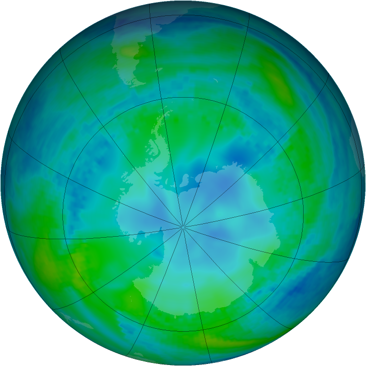Antarctic ozone map for 15 May 2003